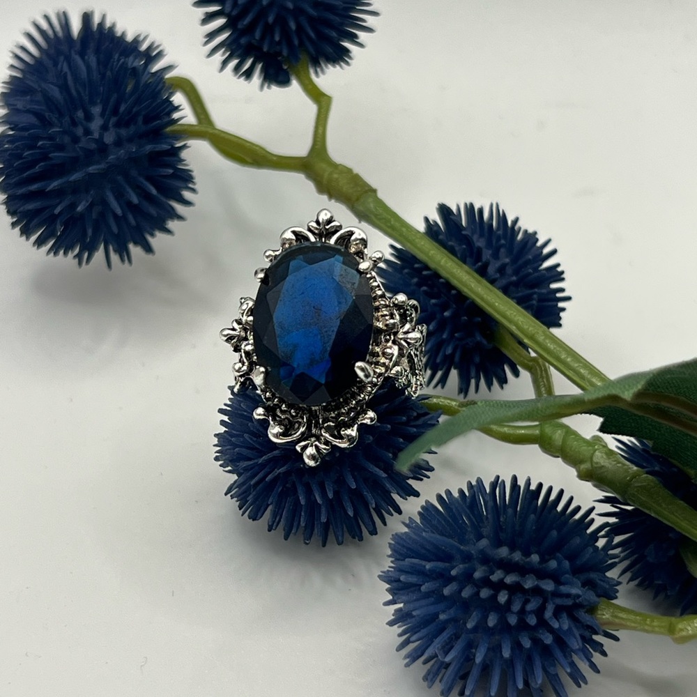 Vintage Style Stainless Style with Blue Stone Ring SZ 8 NEW